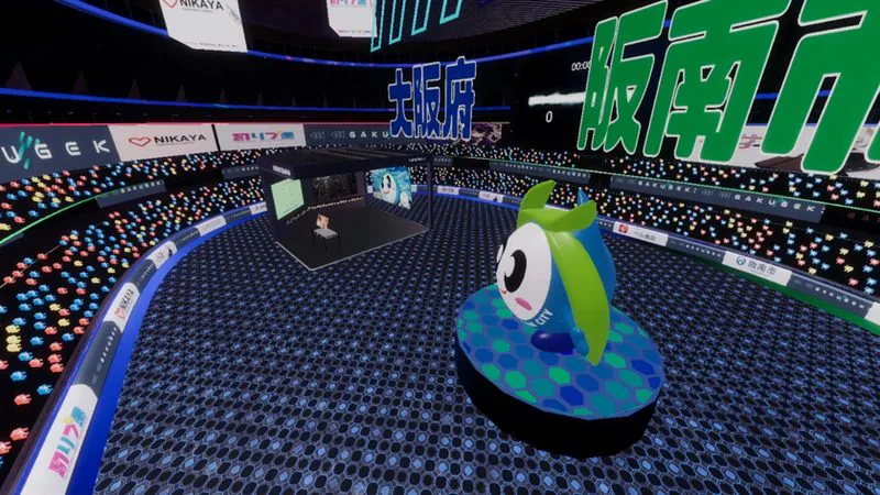 バーチャル会場に展示された阪南市マスコット「はなてぃ」の3Dモデル